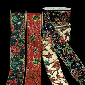 Wired Cotton Print Stars & Bows Ribbon