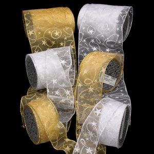 Wire Edge Sheer Glitter Star Ribbon