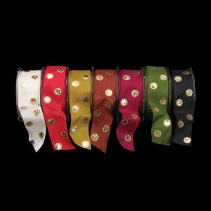 Wired Taffeta Golden Polka Dots Ribbon