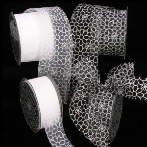 Cut Edge Sheer Print Flowers Ribbon