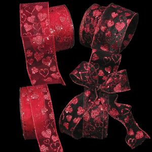 Wired Sheer Love Glitter Hearts Ribbon