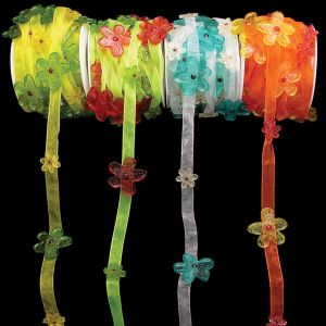 Organdy with Flowers Happy 70's Ribbon