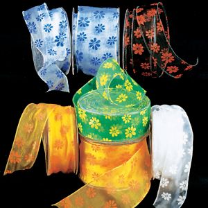 Wired Organza Retro Daisies Ribbon