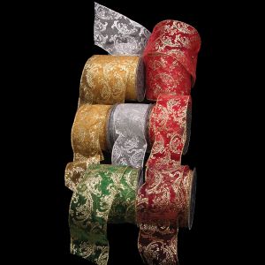 Wired Sheer Ornamental Print Ribbon