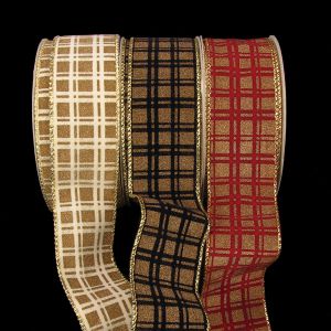 Wired Gold Edge Velvet Plaid Ribbon