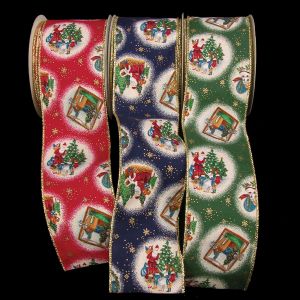 Wire Edge Print Winter Village Ribbon
