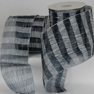 Wire Edge Sheer Isadora Plaid Ribbon Blue/Silver