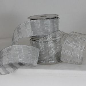 Wire Edge Sheer Isadora Plaid Ribbon Silver/White