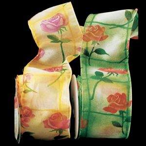 Wire Edge Sheer Roses Ribbon
