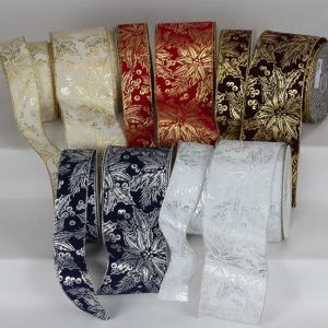 Wire Edge Velvet Poinsettia Ribbon