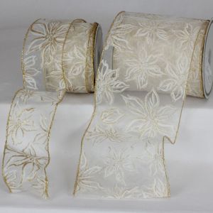 Wired Sheer Elegant Poinsettia Ribbon