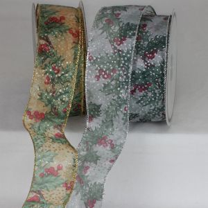 Wired Semi Sheer "Mistletoe" Ribbon