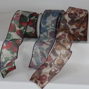 Wired Semi Sheer Holiday Fruit Ribbon