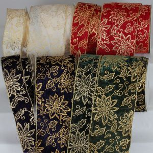 Wired Velvet with Gold "Holiday" Design Ribbon