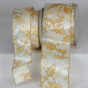 Wired Satin Print "Mistletoe" Ribbon