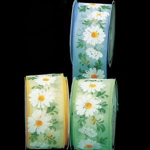 Wired Sheer Daisy Print Ribbon