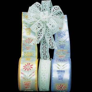 Wired Satin Potted Flower & Embossed Flowers Ribbon