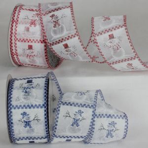 Wired Sheer Checkered Snowmen Ribbon