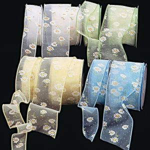Wired Sheer Camomile Flowers Ribbon