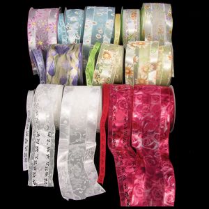 Wired Embossed Georgette, Margaritte, & Petals Ribbon