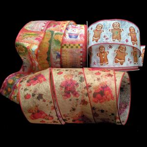 Wired Semi Sheer Teddy, Gingerbread man, & Pumpkins Ribbon