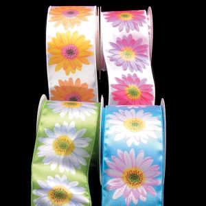 Wired Satin Print Gerber Daisy Ribbon