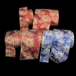 Wired Semi Sheer Holly Flower Ribbon