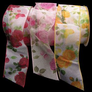 Wired Sheer Beauty Roses Ribbon