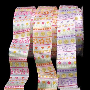 Wired Print Hearts & Flowers Ribbon