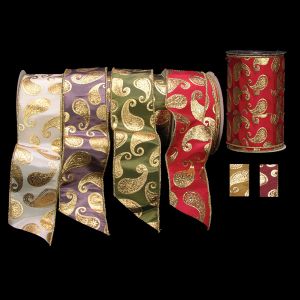 Gold Wired Satin Power Paisley Ribbon