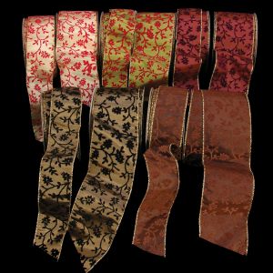Wired Satin Silk with Velvet Flower Applica Ribbon