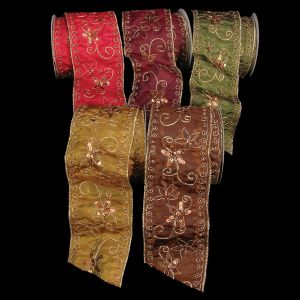 Wired Satin Flowers of Sumatra Ribbon