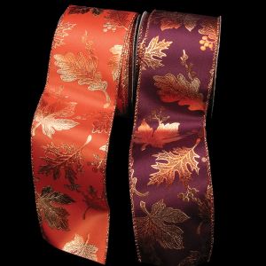 Copper Wired Copper Leaves Ribbon