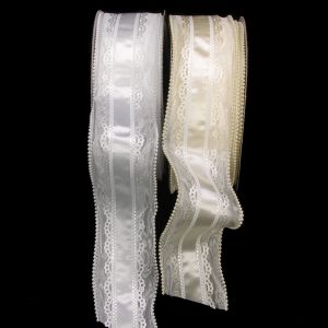 Pearl Wired Satin with Lace Trim Ribbon