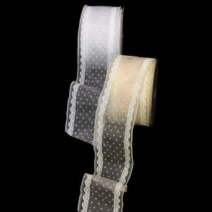 Pearl Wired Sheer Dots & Lace Ribbon