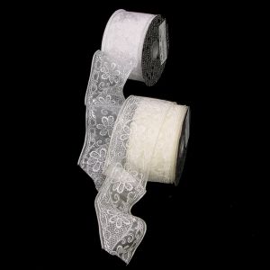 Wired Sheer Lace Print Ribbon