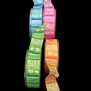 Wired Print Cherries & Flowers Ribbon