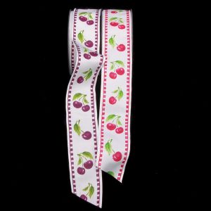 Wired Taffeta Print Cherries Ribbon