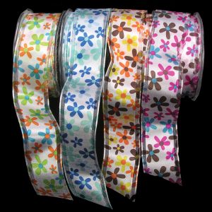 Wired Sheer Edge Pop Flowers Ribbon