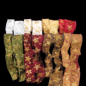 Wired Sequins Stars Taffeta Ribbon