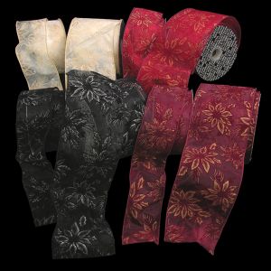Wired Flock Poinsettia on Sheer Ribbon