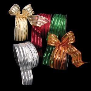 French Wired Gold Sheer Stripes Ribbon