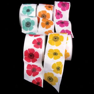 Wired White Taffeta with Poppies Ribbon
