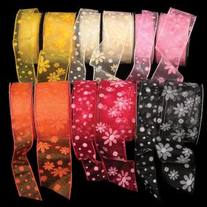 Wired Felt Dots on Sheer & Flowers on Sheer Ribbon