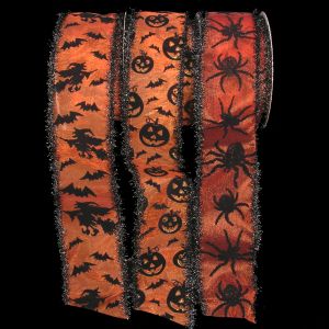 Wired Sheer "Witch", "Pumpkin", & "Spider" Ribbon