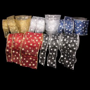 Fuzzy Wired Sheer Glitter Star Ribbon