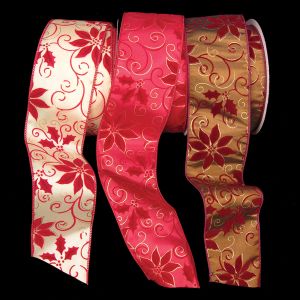 Wired Poinsettia Swirl Ribbon