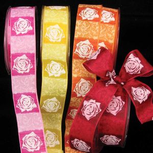 Wired Taffeta Rose Print Ribbon