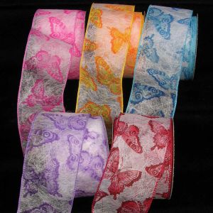 Wired Semi Sheer Butterflies Ribbon