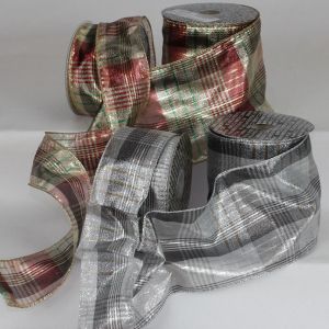 Wired Metallic Plaid Ribbon